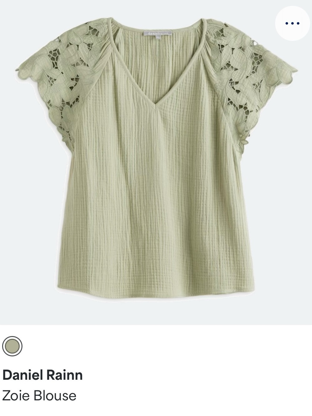 Daniel Rainn Sage Green V-Neck Blouse with Crochet Cap Sleeves